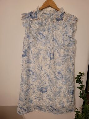 Joie Blue & White Floral Eyelet Top